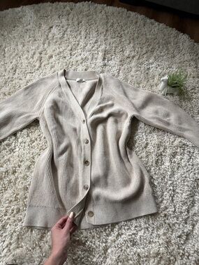 COS Neutral high and thick knit spring Cream Ribbed Button-Front Cardigan